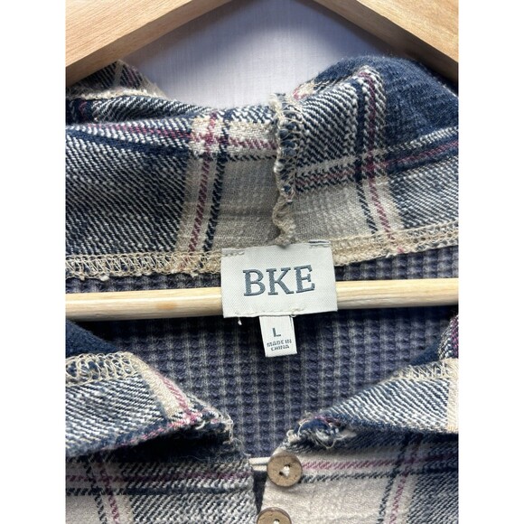 BKE Buckle Henley Pullover Hoodie Plaid Textured Women’s Large - Picture 4 of 12